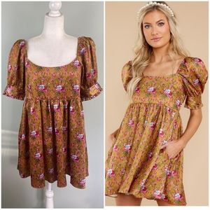 LoveShackFancy Floral Bennington Babydoll Dress in Ruby Goldmine size 12